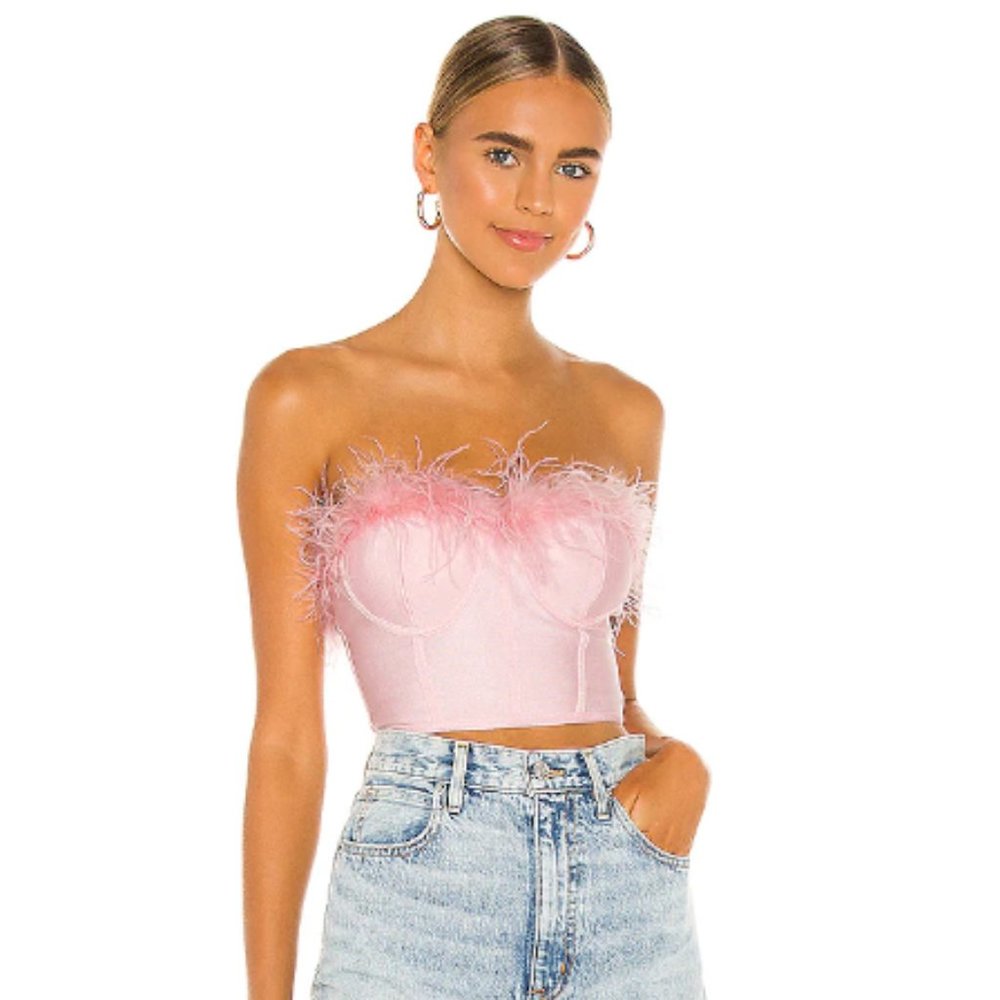 Revolve Superdown Ramona Pink Feather Bustier Ban… - image 2